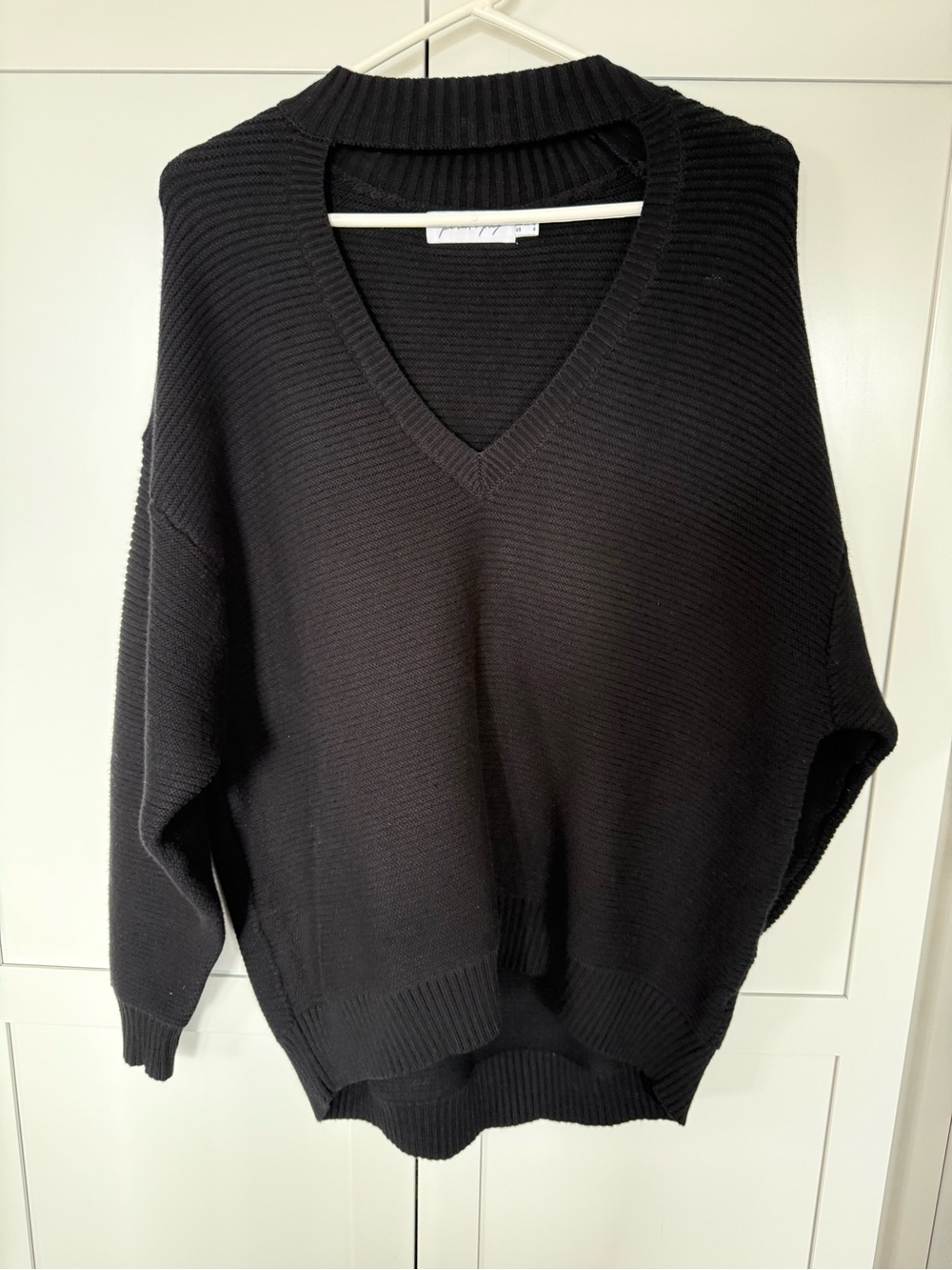 Petal & Pup oversized black knit sweater with front neck cut out